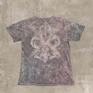 Ring of Fire Distressed Acid Wash Dagger Cross T-Shirt - Y2K Grunge Biker Tee